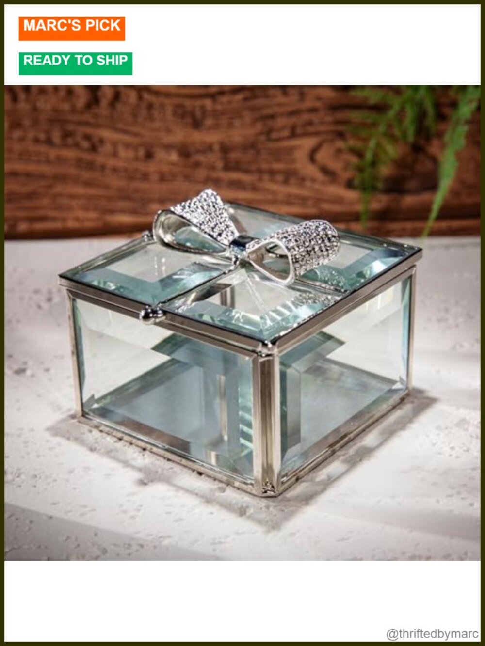 Glass Vintage Jewelry Box Keepsake Storage Trinket Ring Display Beveled Clear